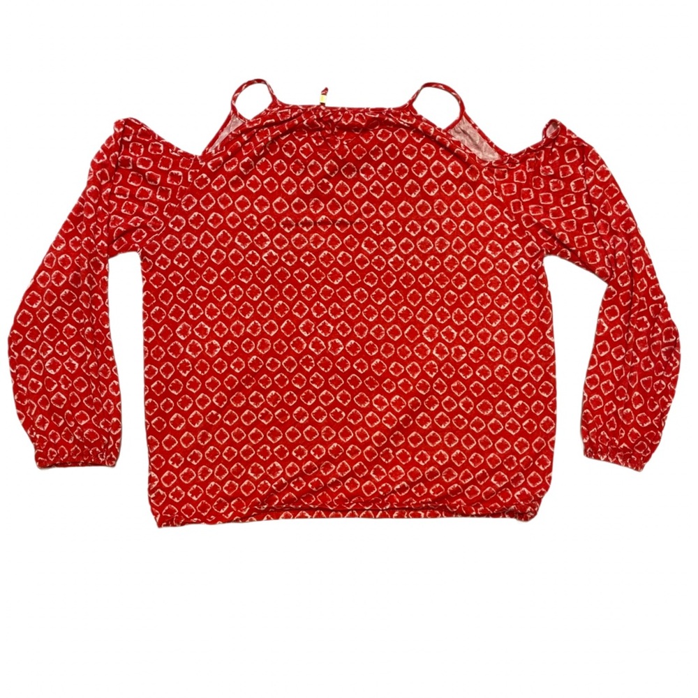 Michael Kors Cold Shoulder Top Womens Large Red Tie Dye Ikat Long Sleeve Blouse - Picture 6 of 7